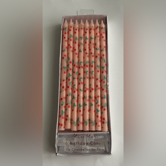 Meri Meri Other - New 16 Pink Birthday Candles 16 Holders Red Flowers Green Stems Meri Meri